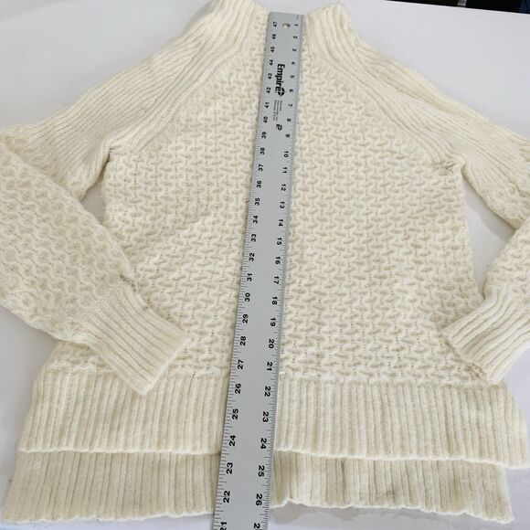 Anthropologie Bia Sweater S Cream Mock Neck Fluffy Cable Chunky Knit Puff Preppy - Picture 11 of 14